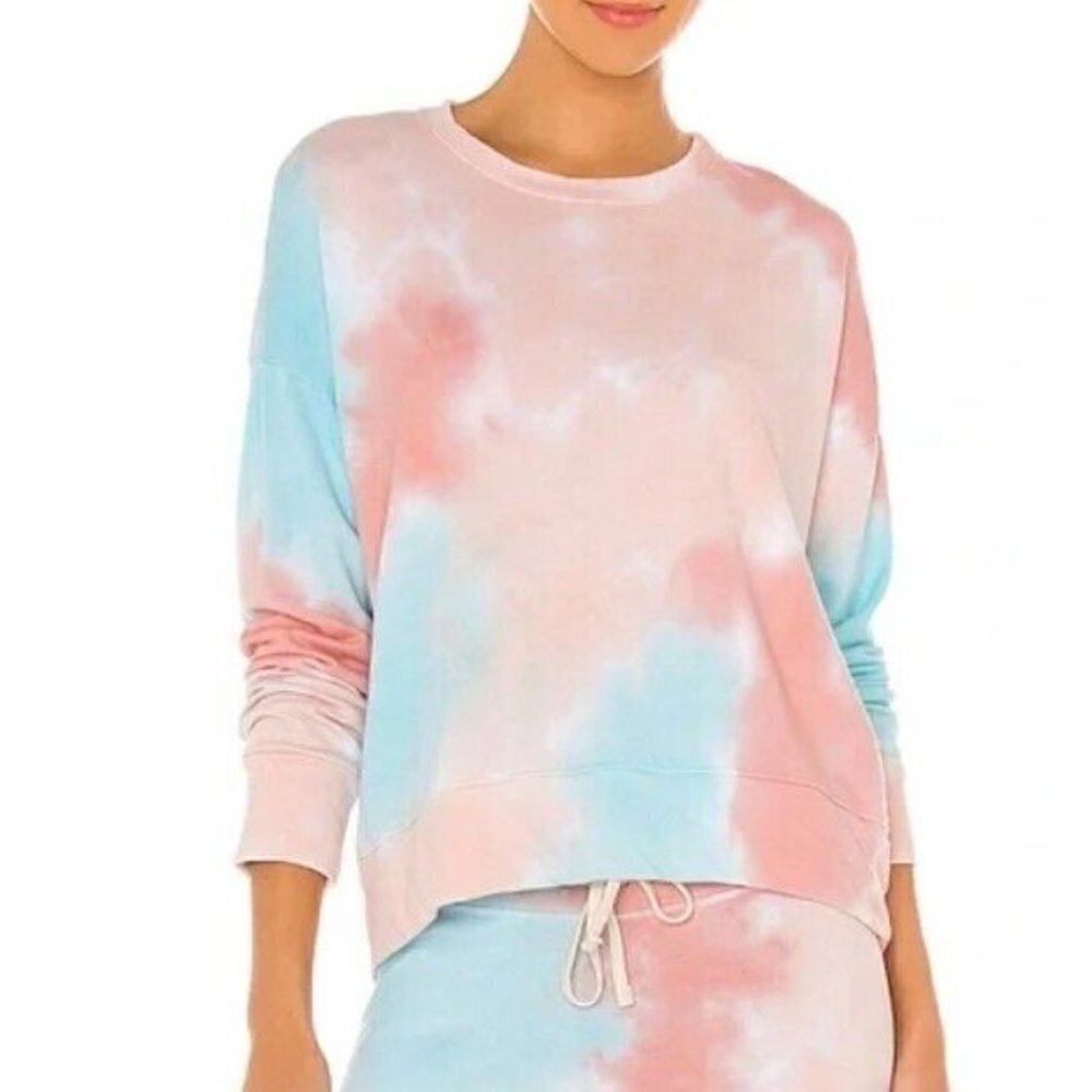 New Sundry Terry Oversize Sweatshirt Womens 2/M Peach Aqua Tie Dye